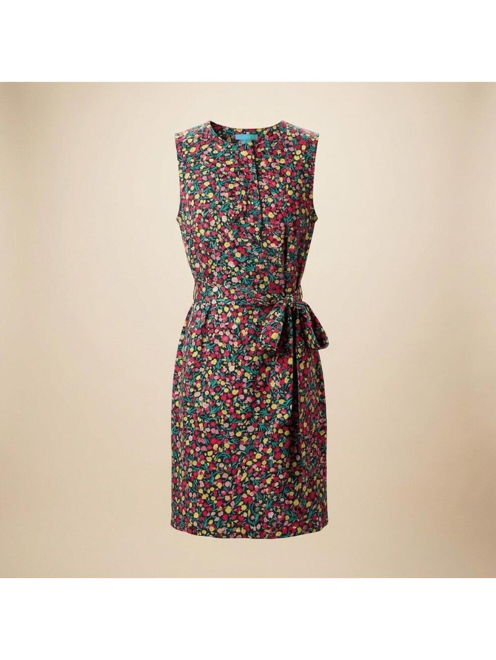 Draper James Dress 100% Linen Shift Sleeveless Ruffle Floral Tulip Size XS